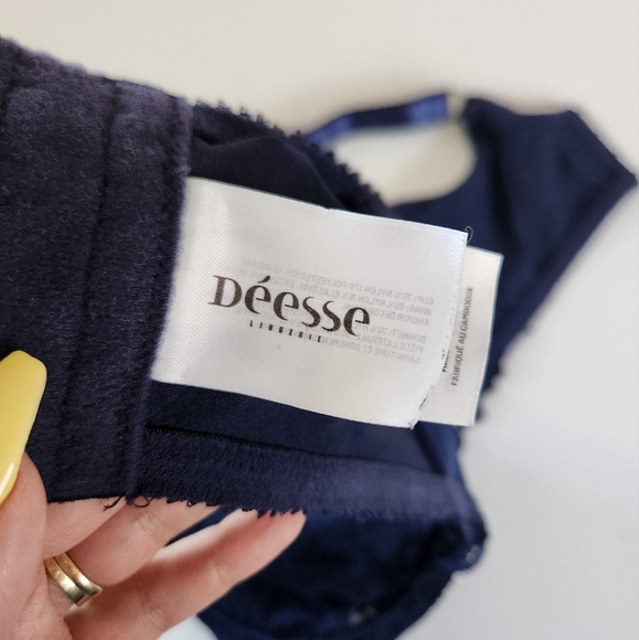 Deesse Femme Couture Navy Blue Lace Underwire Unpadded Bra 40H Lingerie Sexy - Picture 6 of 8